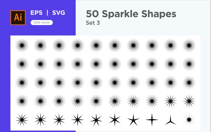 Sparkle shape symbol sign Set 50-V3-3 Vector Graphic