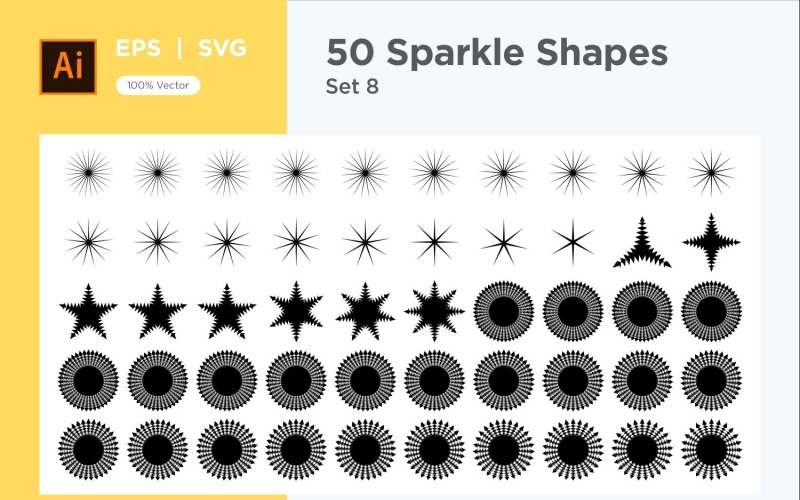 Sparkle shape symbol sign Set 50-V3-8 Vector Graphic