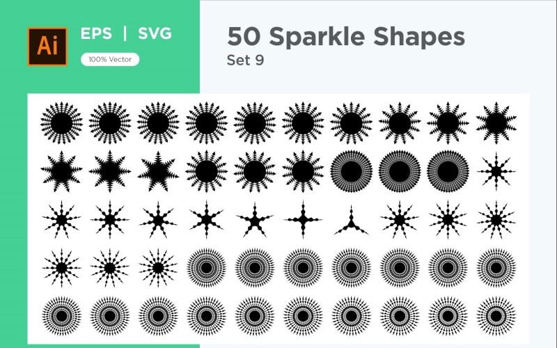 Sparkle shape symbol sign Set 50-V3-9 Vector Graphic
