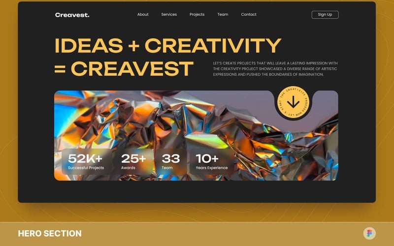 Creavest - Creative Agency Hero Section Figma Template UI Element