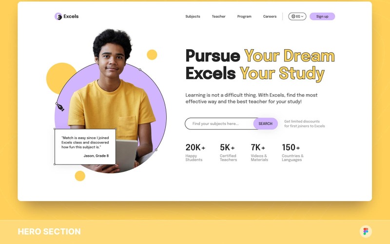 Excels – Online Course Hero Section Figma Template UI Element