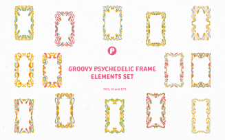 Fun Groovy Psychedelic Frame Elements Set