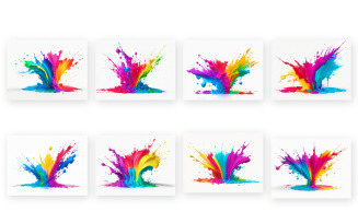 Liquid paint ink splash set, rainbow colors with splatter