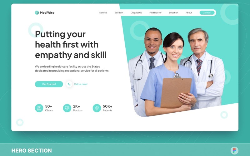 MediWise – Health & Medical Hero Section Figma Template UI Element