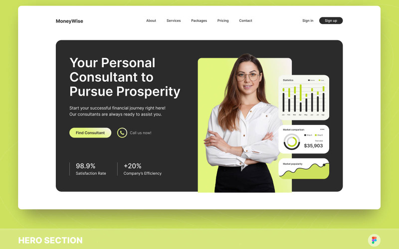 MoneyWise – Financial Consultant Hero Section Figma Template UI Element