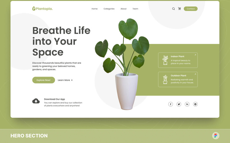 Plantopia – Plant Shop Hero Section Figma Template UI Element