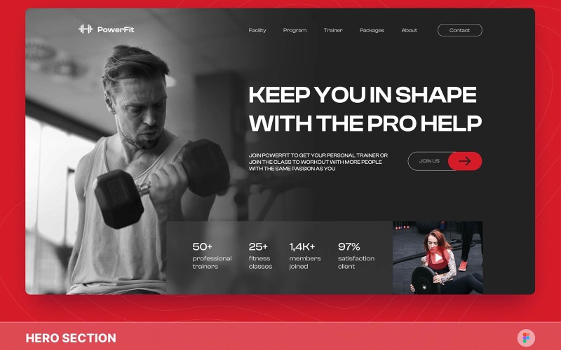 PowerFit - Gym & Fitness Hero Section Figma Template UI Element