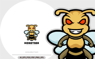 Honeybee angry cartoon mascot design logo