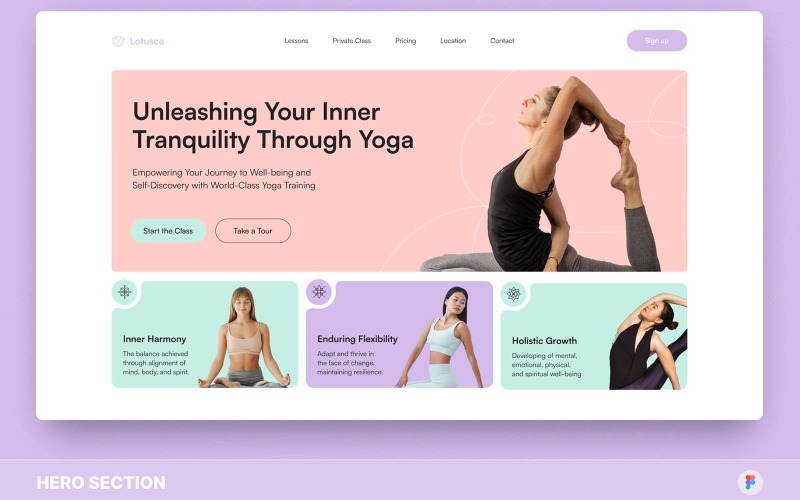 Lotusca - Yoga Training Hero Section Figma Template UI Element