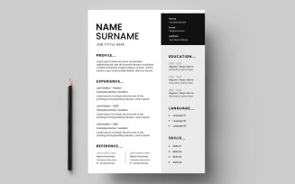 Black and white cv resume template design