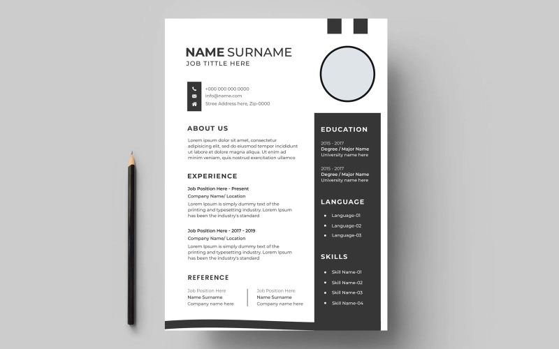 Black and white modern simple template Resume Template