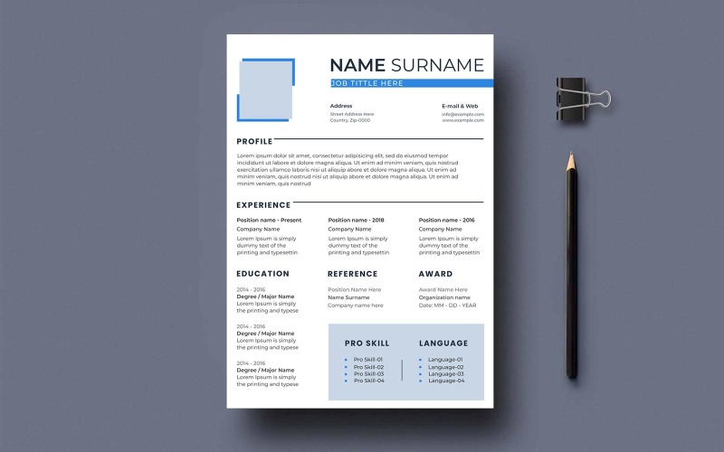 Professional resume template with blue background. Resume Template