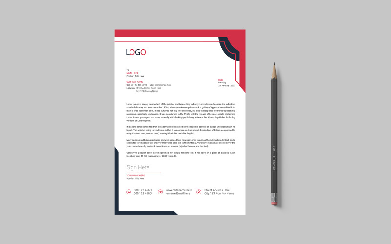 Red letterhead design template Corporate Identity