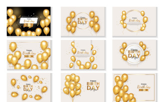 Birthday wish Realistic golden balloon set with golden confetti balloon background