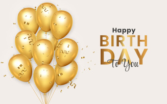 Birthday wish with Realistic golden balloon set with golden confetti and balloon