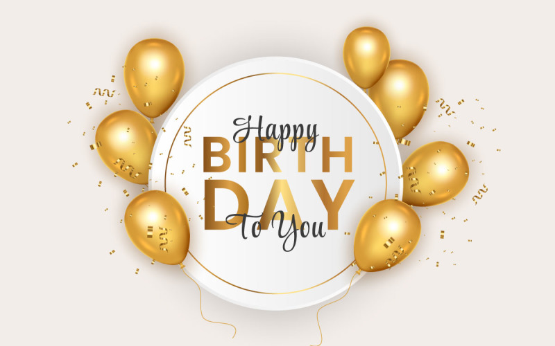 Birthday wish with Realistic golden balloon set with golden confetti balloon background vector Illustration