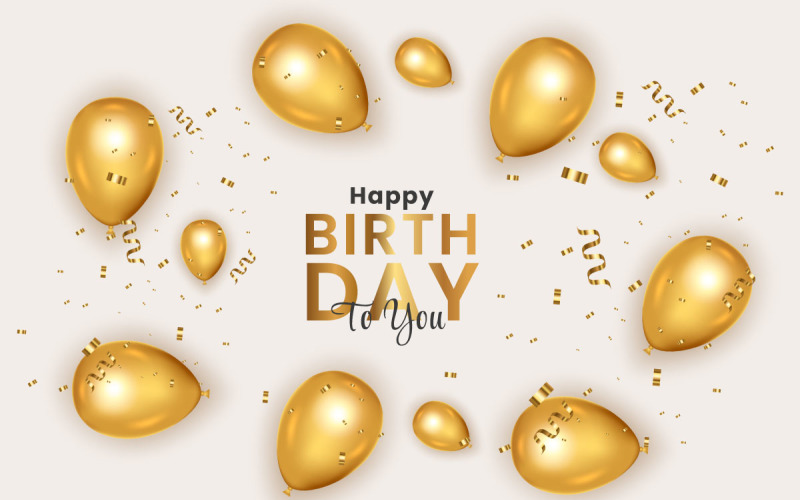 Birthday wish with Realistic golden balloon set with golden confetti balloon vector background Illustration