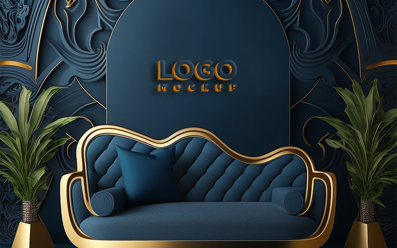 Blue Interior Logo Mockup | Sing Logo Mockup | Blue Interior Background Product Mockup