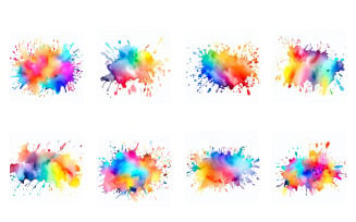 Colorful ink splashes, abstract paint splatter brush stock