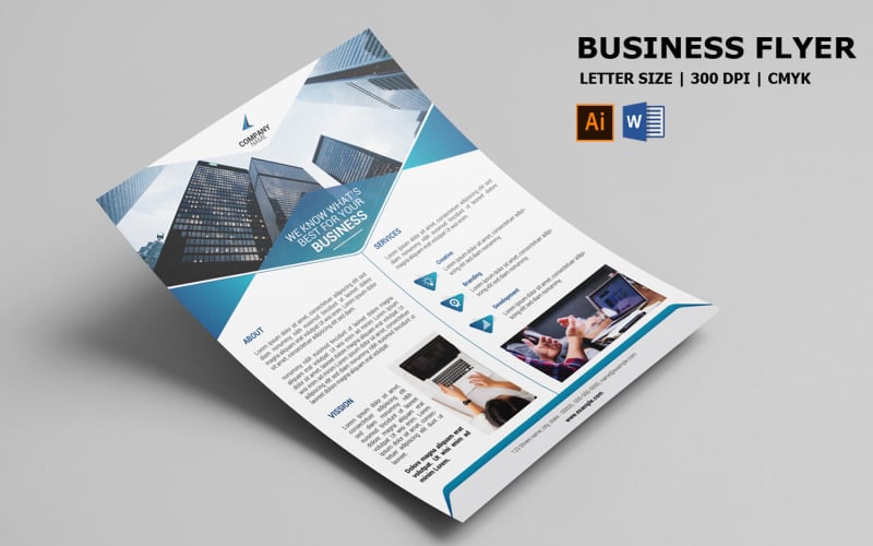 Printable Company Business Flyer, Ms Word and Illustrator Template Corporate Identity
