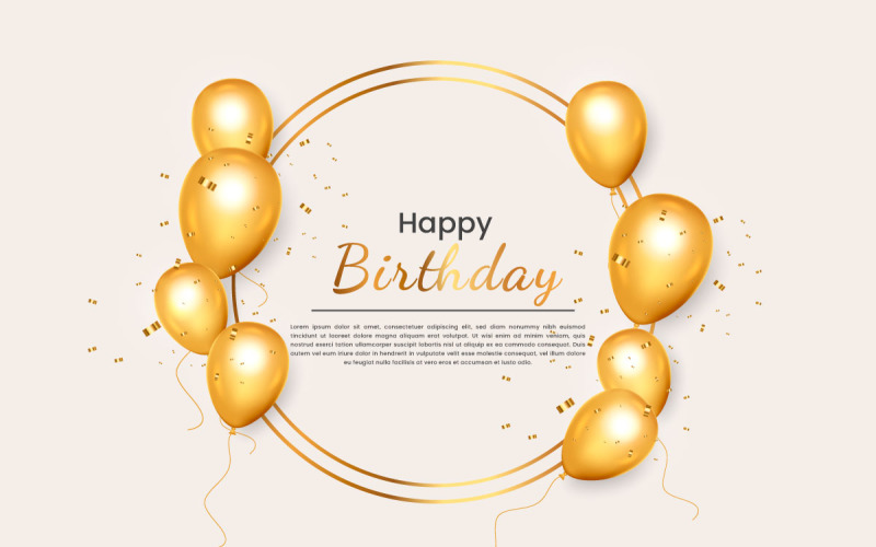 vector Birthday wish with Realistic golden balloon set with golden confetti balloon background Illustration