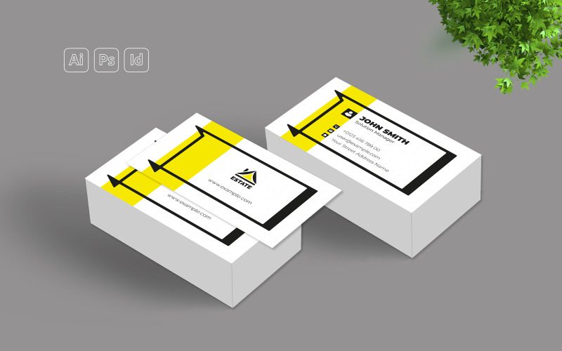 Business Card Layout with Yellow Stripes Corporate Identity