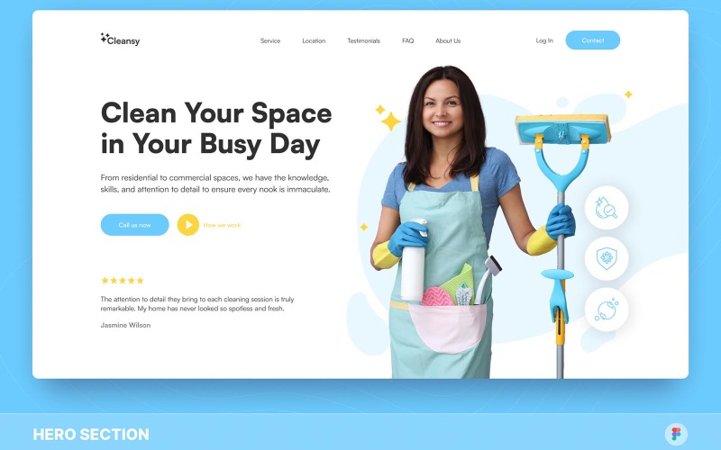 Cleansy – Cleaning Service Hero Section Figma Template UI Element