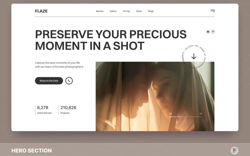 Flaze – Photography Hero Section Figma Template UI Element