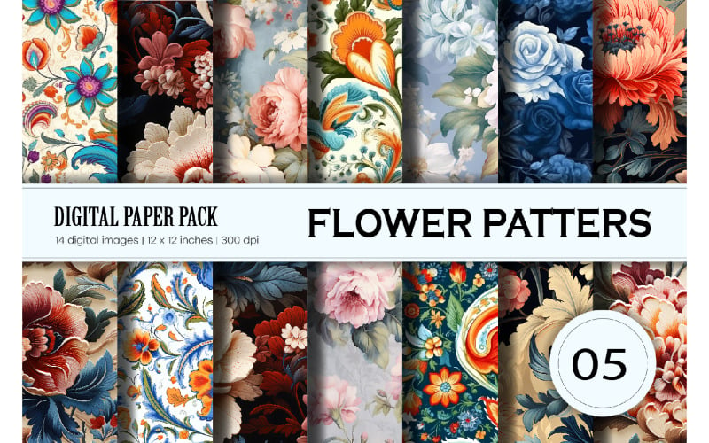 Floral Patterns 05. Digital Paper Set.