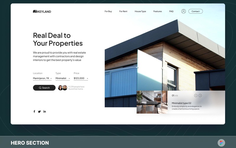 KeyLand - Real Estate Hero Section Figma Template UI Element