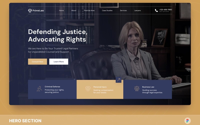 PrimeLaw - Law Firm Hero Section Figma Template UI Element
