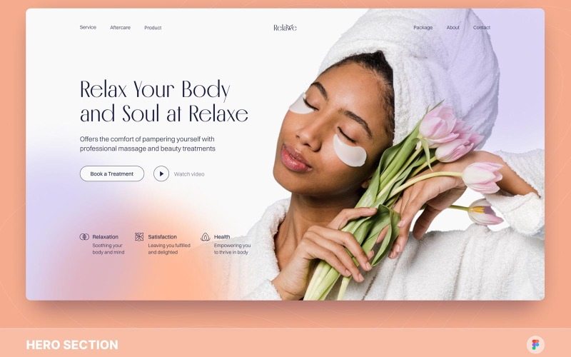 Relaxe - Beauty & Spa Hero Section Figma Template UI Element