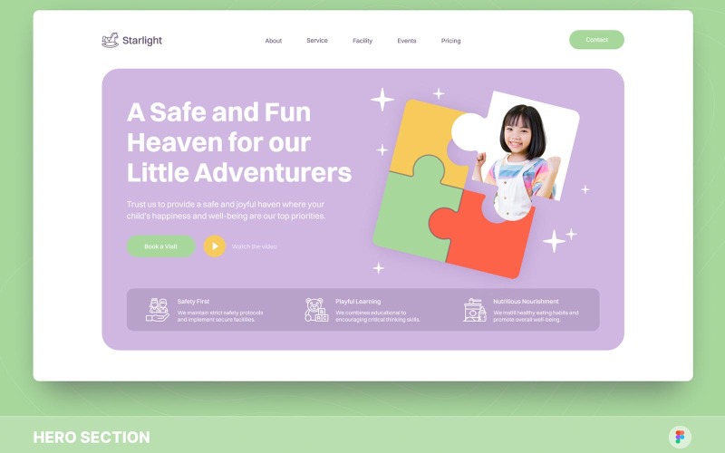 Starlight – Child Care Hero Section Figma Template UI Element