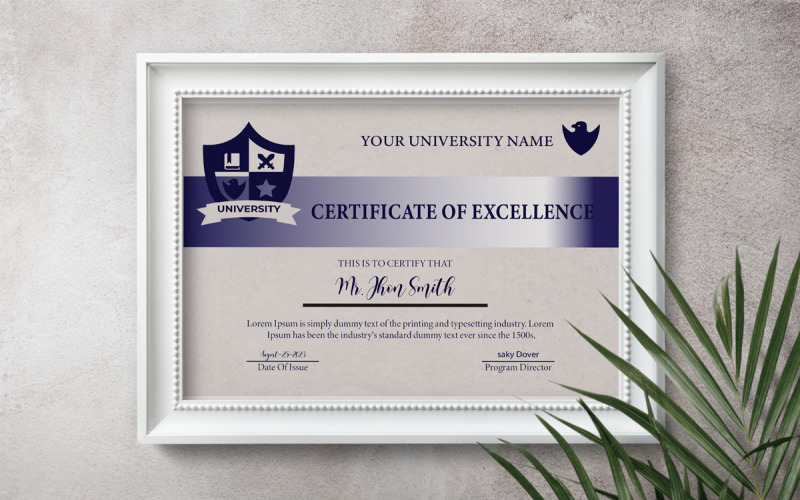 Certificate of Excellence Template. Clean modern Certificate Template