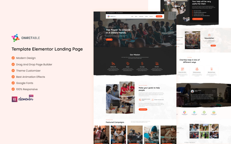 Charitable - NGO and Charity Services Elementor Landing Page Elementor Kit