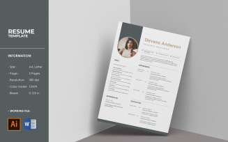Professional Resume / Cv Template. Illustrator and Ms word template