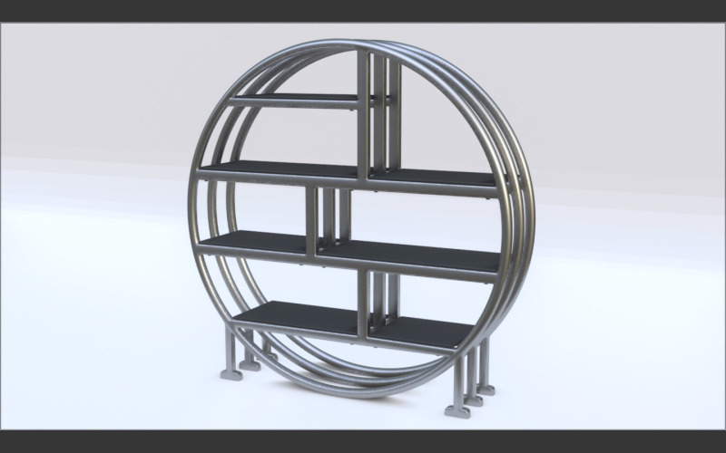 Round Shelf made of black wood and metal Model