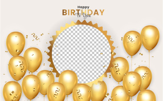 Birthday frame with Realistic golden balloon set with golden confitty style