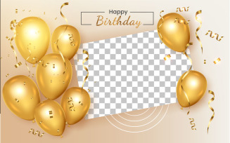 Birthday frame with Realistic golden balloon set with golden confitty style