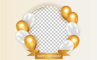 Birthday frame with Realistic golden balloon with golden confitty