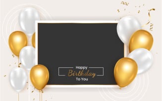 Birthday frame with Realistic golden balloons set with golden confitty