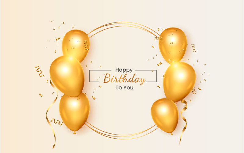 Birthday round frame with Realistic golden balloon set with golden confitty Illustration