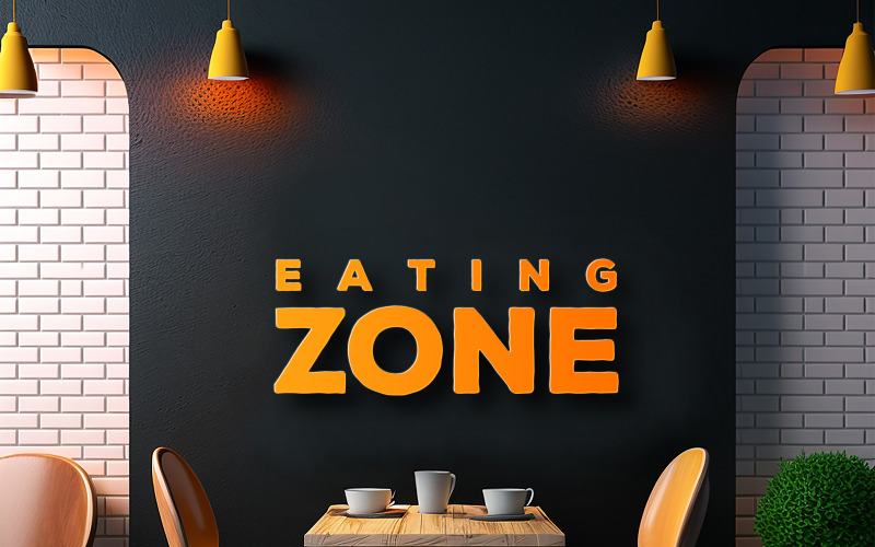 Eating Zone Sing Mockup | Black Brick Wall Background Images Illustration