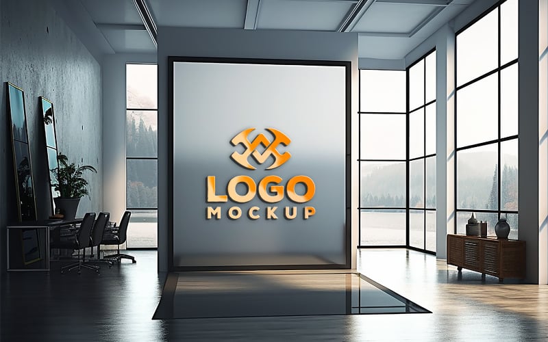 Glass Wall Mockup | Glass Wall Building Mockup | Logo Mockup Illustration