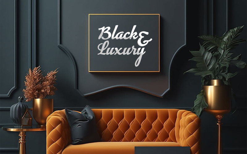 Luxury Living Room | Black Metal Interior Mockup | Black And Luxury Mockup Illustration