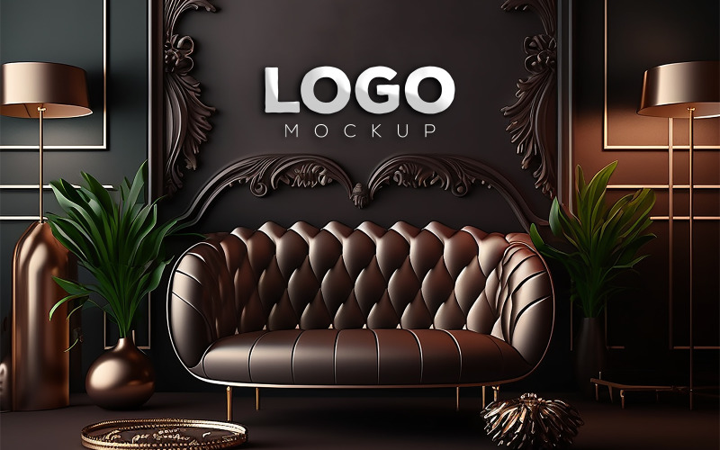 Metal Logo Mockup | Brown Color Interior Product Mockup
