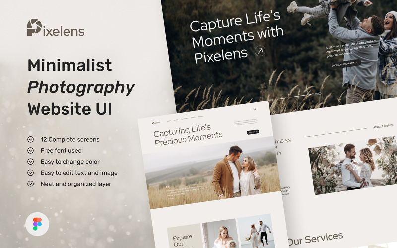 Pixelens – Photography Website Design UI Template UI Element