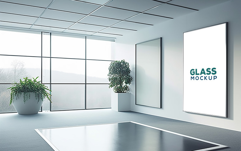 Premium Logo Mockup | Interior billboard logo mockup | Glass Wall Mockup Illustration