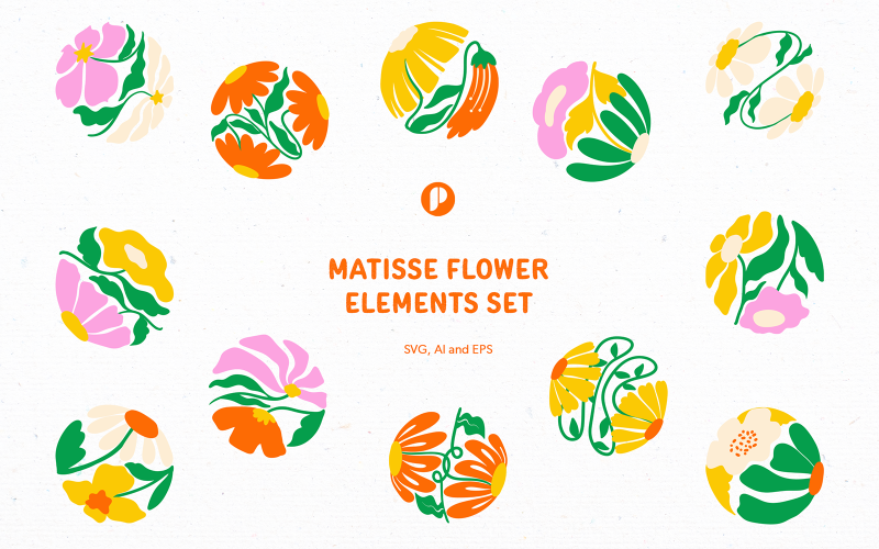 Rounded Pop-Up Matisse Flower Element Set Illustration