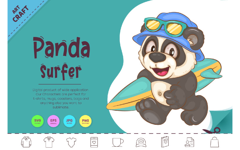 Cartoon panda surfer. Animal Art. Vector Graphic